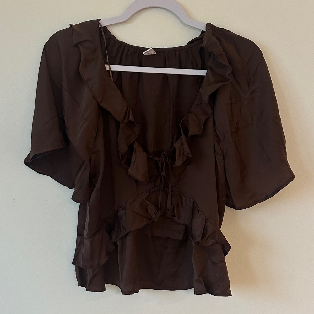 Old Navy Dark Brown Ruffle Blouse